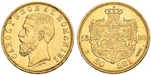 20 Leu Kingdom of Romania (1881-1947) Gold Carol I of Romania (1839 - 1914)