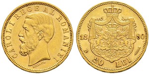 20 Leu Kingdom of Romania (1881-1947) Gold Carol I of Romania (1839 - 1914)