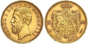 20 Leu Kingdom of Romania (1881-1947) Gold Carol I of Romania (1839 - 1914)