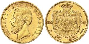 20 Leu Kingdom of Romania (1881-1947) Gold Carol I of Romania (1839 - 1914)