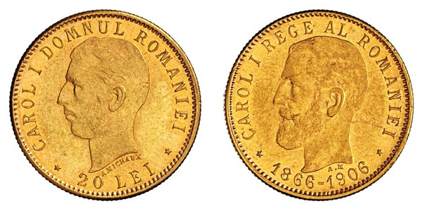 20 Leu Kingdom of Romania (1881-1947) Gold Carol I of Romania (1839 - 1914)