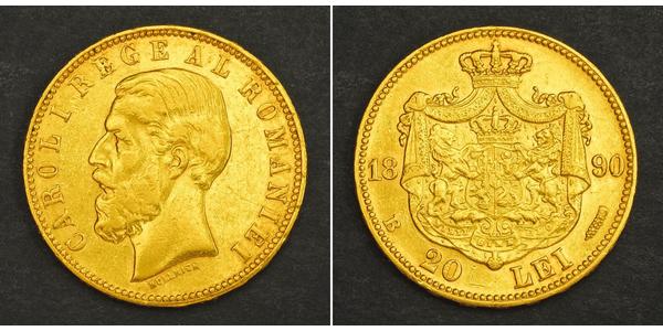 20 Leu Kingdom of Romania (1881-1947) Gold Carol I of Romania (1839 - 1914)