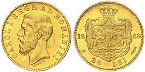 20 Leu Regno di Romania (1881-1947) Oro Carlo I di Romania (1839 - 1914)