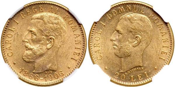 20 Leu Regno di Romania (1881-1947) Oro Carlo I di Romania (1839 - 1914)