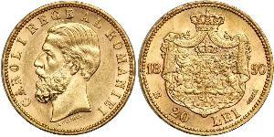 20 Leu Reino de Rumanía (1881-1947) Oro Carlos I de Rumania (1839 - 1914)