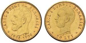 20 Leu Reino de Rumanía (1881-1947) Oro Carlos I de Rumania (1839 - 1914)