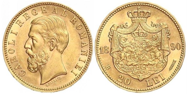 20 Leu Reino de Rumanía (1881-1947) Oro Carlos I de Rumania (1839 - 1914)