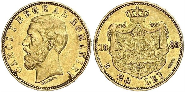 20 Leu Reino de Rumanía (1881-1947) Oro Carlos I de Rumania (1839 - 1914)