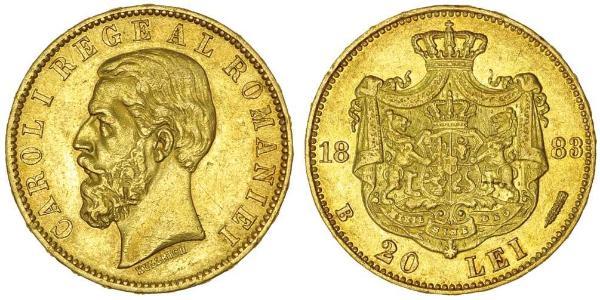 20 Leu Reino de Rumanía (1881-1947) Oro Carlos I de Rumania (1839 - 1914)