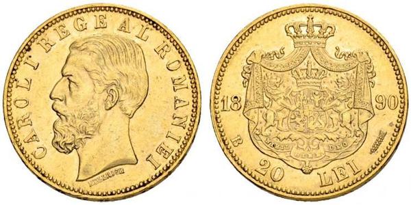 20 Leu Reino de Rumanía (1881-1947) Oro Carlos I de Rumania (1839 - 1914)