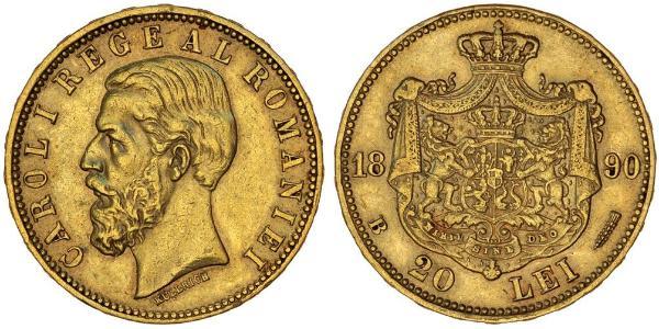 20 Leu Reino de Rumanía (1881-1947) Oro Carlos I de Rumania (1839 - 1914)