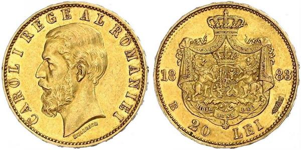 20 Leu Reino de Rumanía (1881-1947) Oro Carlos I de Rumania (1839 - 1914)