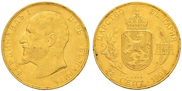 20 Lev Bulgaria Gold Ferdinand I of Bulgaria (1861 -1948)