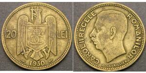 20 Lev Königreich Rumänien (1881-1947) Messing/Nickel Carol II of Romania (1893 - 1953)