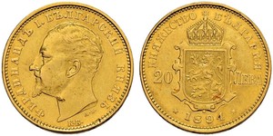 20 Lev Bulgaria Oro Ferdinando I di Bulgaria (1861 -1948)