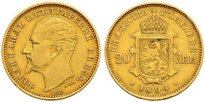 20 Lev Bulgaria Oro Fernando I de Bulgaria (1861 -1948)