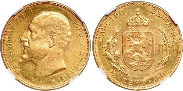 20 Lev Bulgaria Oro Fernando I de Bulgaria (1861 -1948)