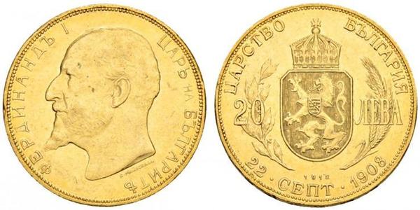 20 Lev Bulgaria Oro Ferdinando I di Bulgaria (1861 -1948)