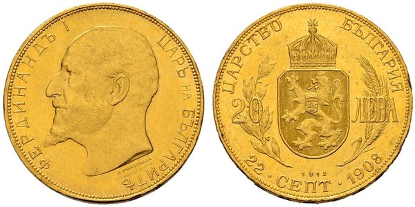 20 Lev 保加利亚 金 Ferdinand I of Bulgaria (1861 -1948)