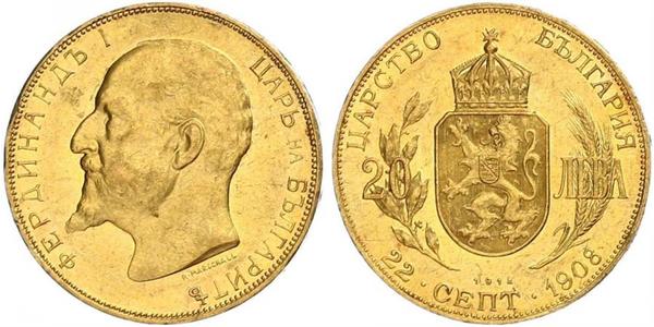 20 Lev 保加利亚 金 Ferdinand I of Bulgaria (1861 -1948)