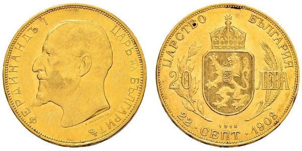 20 Lev 保加利亚 金 Ferdinand I of Bulgaria (1861 -1948)