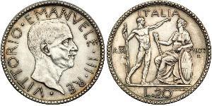 20 Lira Kingdom of Italy (1861-1946) Argent Victor-Emmanuel III d