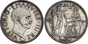 20 Lira Kingdom of Italy (1861-1946) Argent Victor-Emmanuel III d