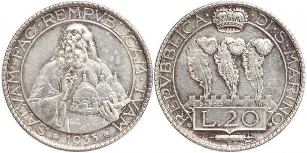 20 Lira Saint-Marin Argent 