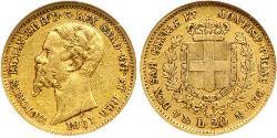 20 Lira Kingdom of Italy (1861-1946) Gold Victor Emmanuel II of Italy (1820 - 1878)