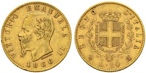 20 Lira Kingdom of Italy (1861-1946) Gold Victor Emmanuel II of Italy (1820 - 1878)