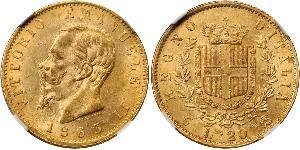 20 Lira Kingdom of Italy (1861-1946) Gold Victor Emmanuel II of Italy (1820 - 1878)