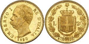 20 Lira Kingdom of Italy (1861-1946) Gold Umberto I (1844-1900)