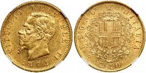 20 Lira Kingdom of Italy (1861-1946) Gold Victor Emmanuel II of Italy (1820 - 1878)