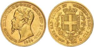 20 Lira Kingdom of Italy (1861-1946) Gold Victor Emmanuel II of Italy (1820 - 1878)