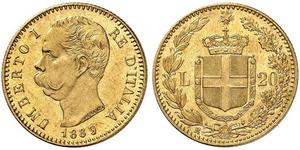 20 Lira Kingdom of Italy (1861-1946) Gold Umberto I (1844-1900)