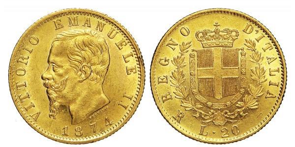 20 Lira Kingdom of Italy (1861-1946) Gold Victor Emmanuel II of Italy (1820 - 1878)