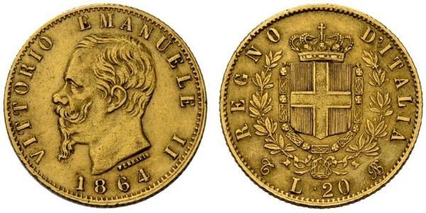 20 Lira Kingdom of Italy (1861-1946) Gold Victor Emmanuel II of Italy (1820 - 1878)