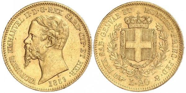 20 Lira Kingdom of Italy (1861-1946) Gold Victor Emmanuel II of Italy (1820 - 1878)