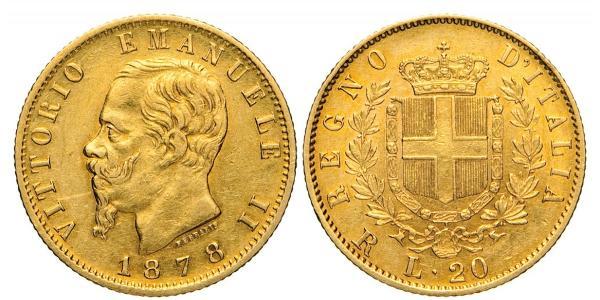 20 Lira Kingdom of Italy (1861-1946) Gold Victor Emmanuel II of Italy (1820 - 1878)