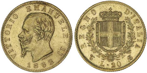 20 Lira Kingdom of Italy (1861-1946) Gold Victor Emmanuel II of Italy (1820 - 1878)