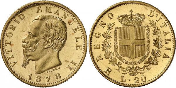 20 Lira Kingdom of Italy (1861-1946) Gold Victor Emmanuel II of Italy (1820 - 1878)