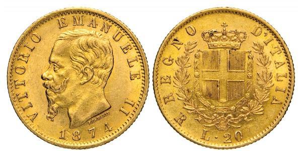 20 Lira Kingdom of Italy (1861-1946) Gold Victor Emmanuel II of Italy (1820 - 1878)