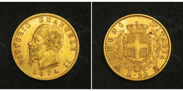 20 Lira Kingdom of Italy (1861-1946) Gold Victor Emmanuel II of Italy (1820 - 1878)