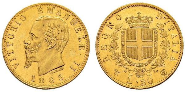 20 Lira Kingdom of Italy (1861-1946) Gold Victor Emmanuel II of Italy (1820 - 1878)