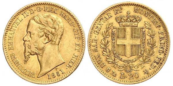 20 Lira Kingdom of Italy (1861-1946) Gold Victor Emmanuel II of Italy (1820 - 1878)