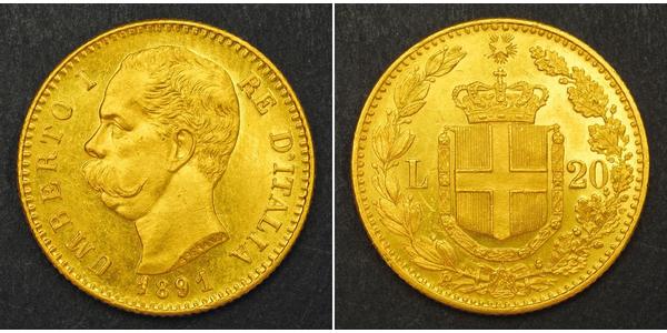 20 Lira Kingdom of Italy (1861-1946) Gold Umberto I (1844-1900)