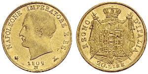 20 Lira Kingdom of Italy (Napoleonic) (1805–1814) Gold Napoleon (1769 - 1821)