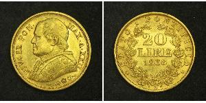 20 Lira Kirchenstaat (752-1870) Gold Pius IX (1792- 1878)