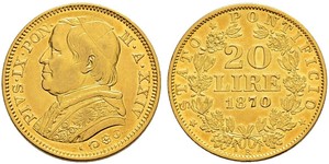 20 Lira Kirchenstaat (752-1870) Gold Pius IX (1792- 1878)