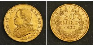 20 Lira Kirchenstaat (752-1870) Gold Pius IX (1792- 1878)